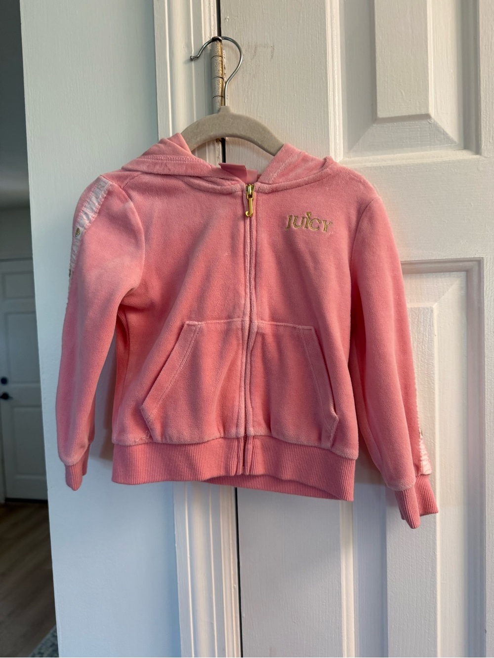 Juicy Couture Pink Velour Zip-Up Hoodie with Gold Accent